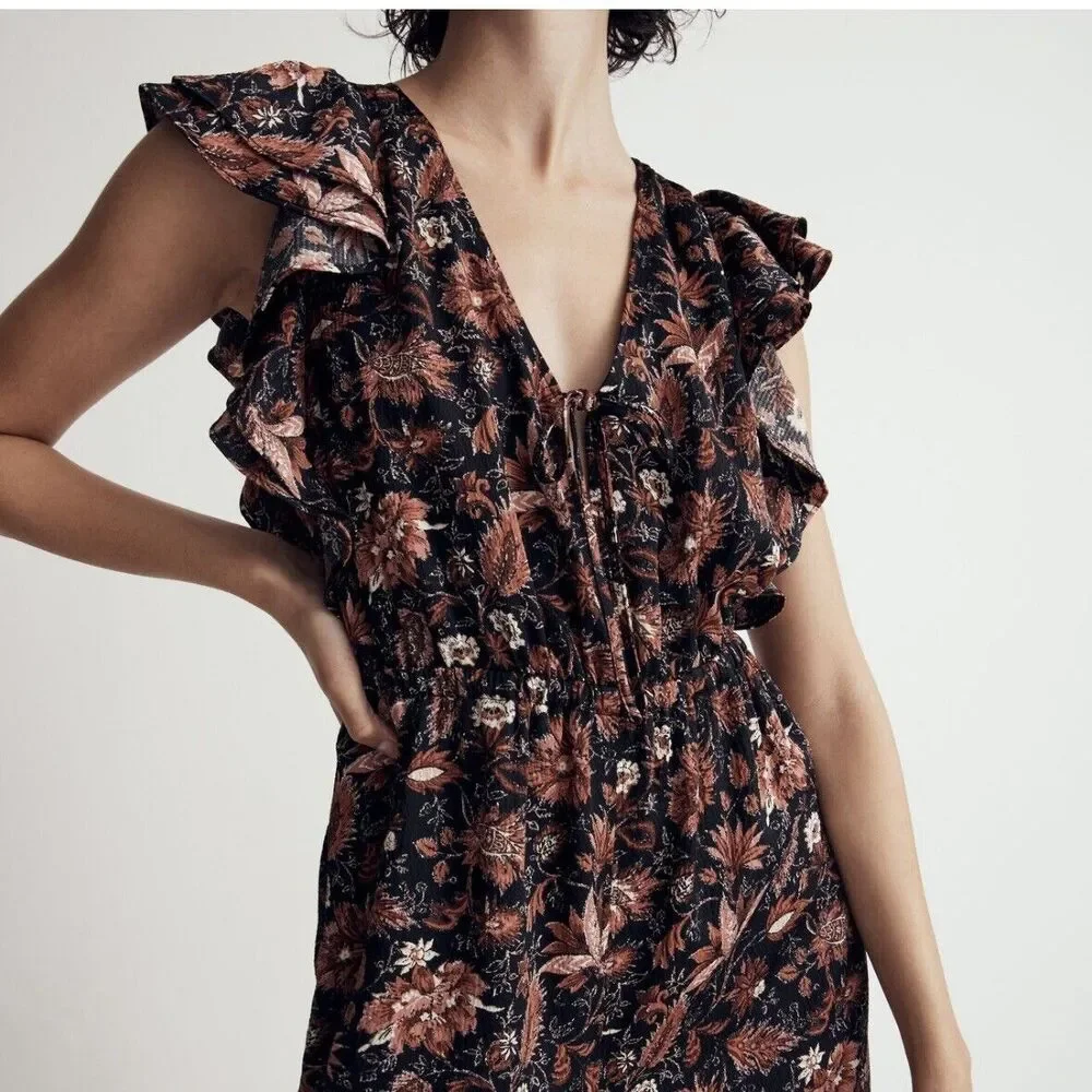 NWT Madewell Ruffled Jumpsuit Fall Floral Small Wide Leg Small